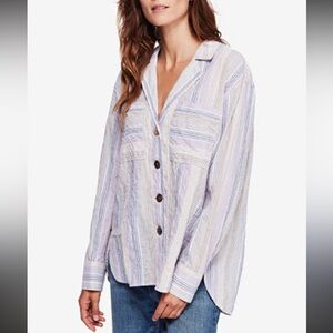 Free People Seersucker Striped Button-Up Shirt